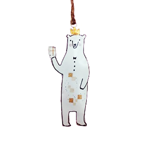 White Black Gold Metal Polar Bear Christmas Decoration