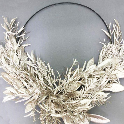Silver Champagne Leaf Half Wreath  40cm 
