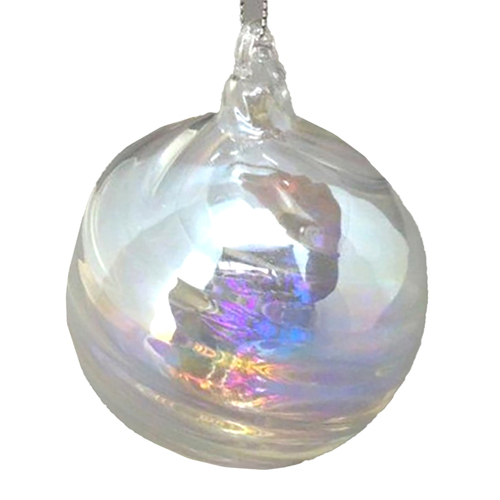Clear Iridescent Glass Bauble 8cm