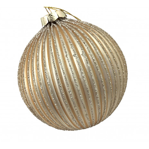 Champagne  Striped Ribbed  Glass Bauble 10cm