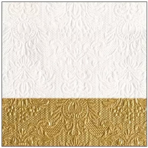 White  Luxury Embossed Dip Gold  Disposable Napkins - Cocktail 15 pc