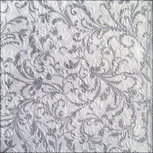 Silver and White Damask Luxury Embossed Disposable Napkins - Luncheon