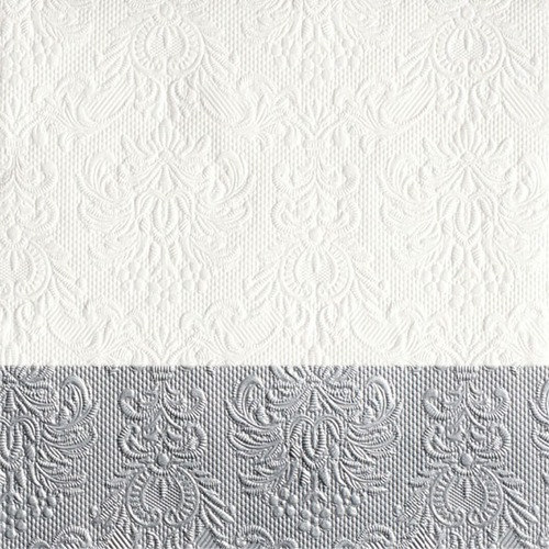 White Luxury Embossed Dip Silver  Disposable Napkins - Luncheon