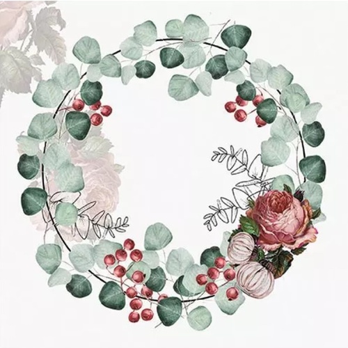 Eucalyptus Leaf Wreath Disposal Napkin - Luncheon 20pc