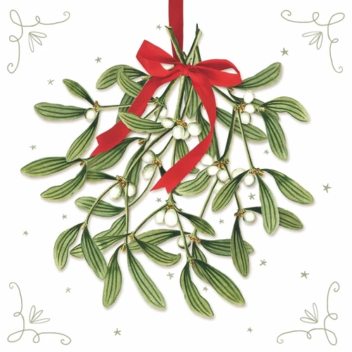 Christmas Mistletoe with Bow Luncheon -Disposable Napkins  20pk
