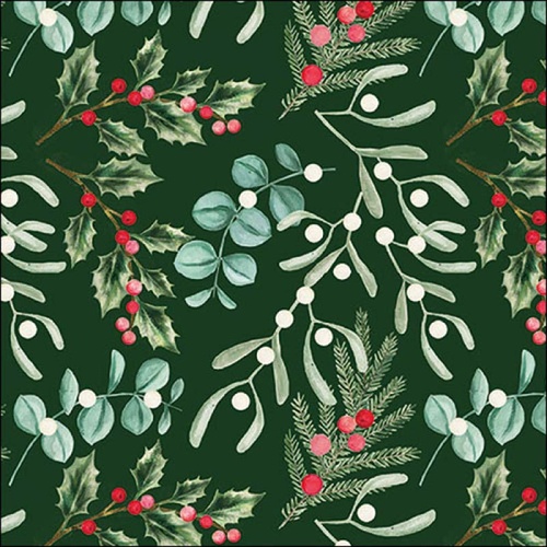 Christmas Foliage Scatter Green  Luncheon -Disposable Napkins  20pk