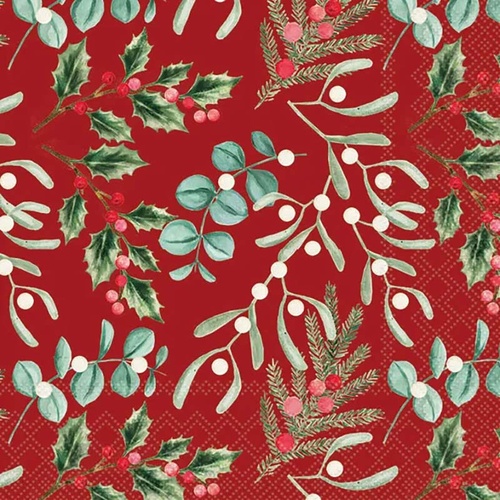 Christmas Foliage Scatter Red Luncheon -Disposable Napkins  20pk
