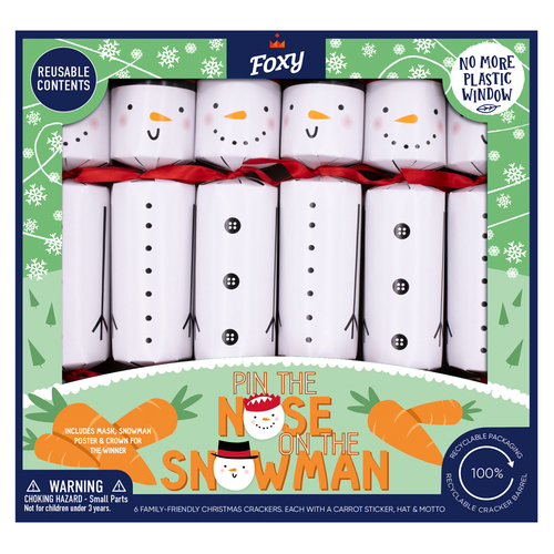 Nose on The Snowman Christmas Crackers 6pk