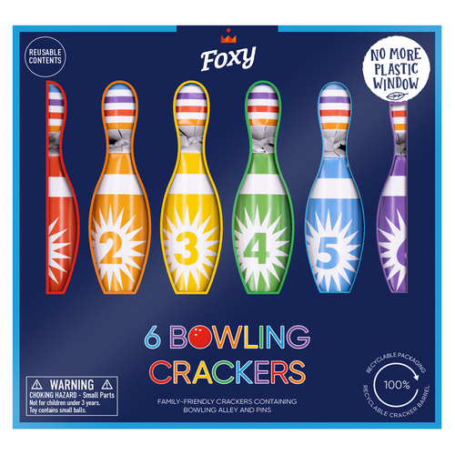 Rainbow Bowling Game Christmas Crackers 6pk