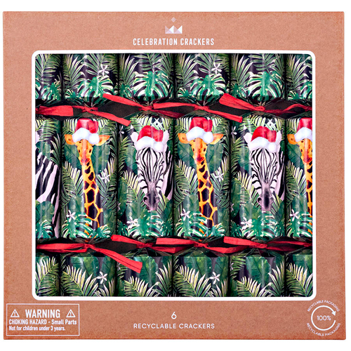 Festive Jungle Kraft Christmas Crackers 6 Pk
