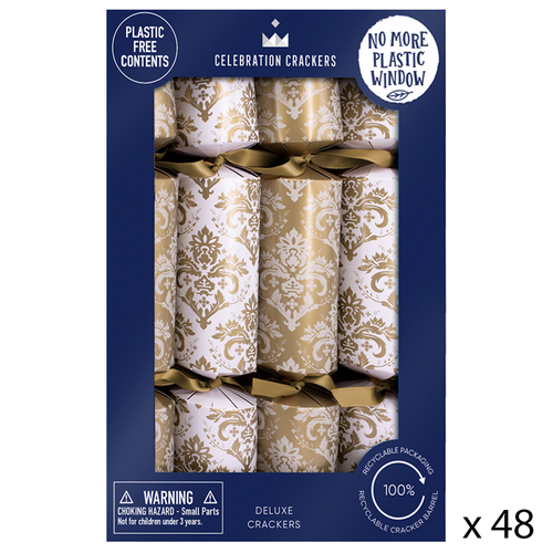 White and Gold Damask Bulk Christmas Crackers 48pk