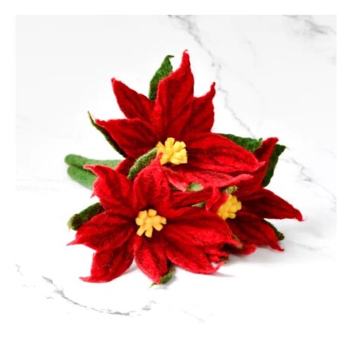 Single Red Poinsettia Flower on Stem 3 pc