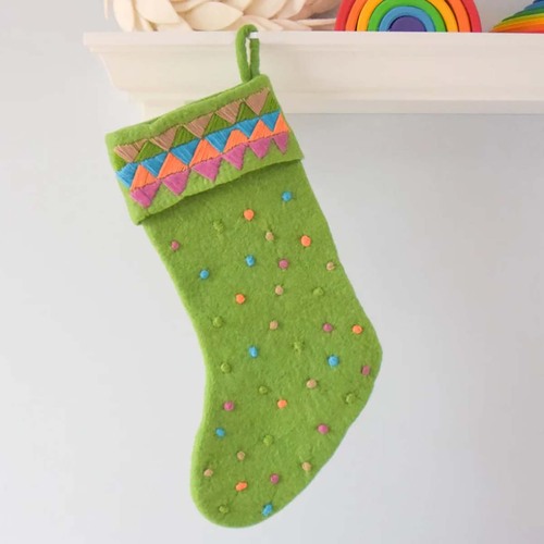 Green Dot Felt Christmas Stocking 