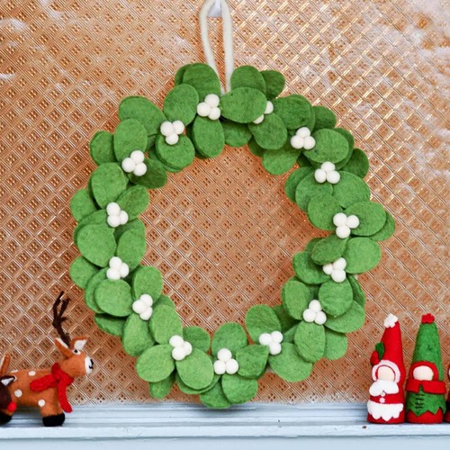 Felt Mistletoe Wreath with White Berries 32cm