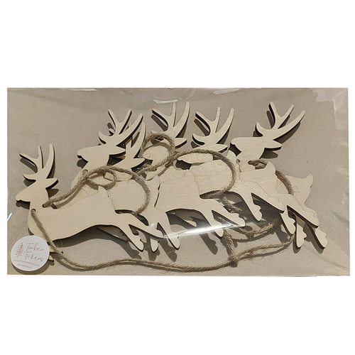 Natural Timber Reindeer Garland 1m