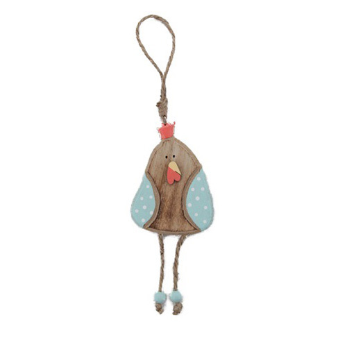 Hanging Easter Wooden Chicken - Blue Spotted