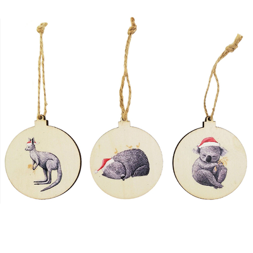 Australian Christmas Animal  Wooden Discs 7cm 3pc