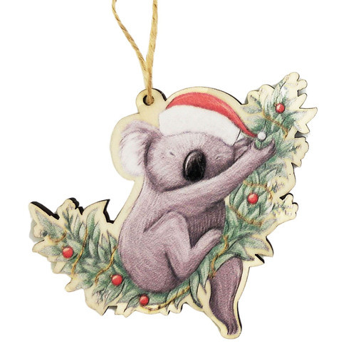 Christmas Koala Cutout  Wooden Decoration 8cm