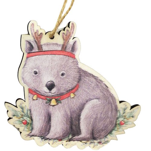 Christmas Wombat Cutout  Wooden Decoration 8cm