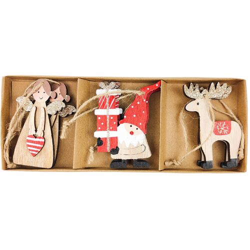 Angel, Santa, Reindeer MDF  Hanging 6pc