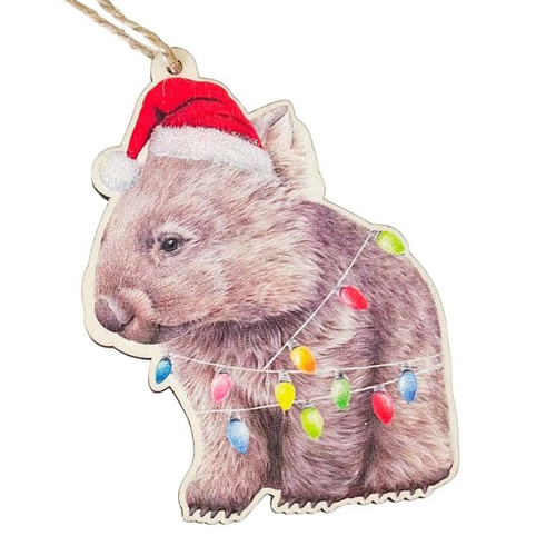 Popcorn Blue  Wombat with Lights Christmas Hanging Decoration