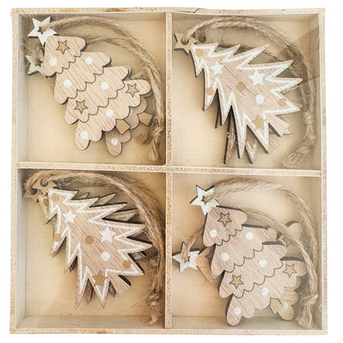 Natural and White Tree Hanging Christmas Decoration 8pc