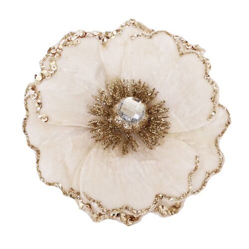 White Gold Clip on Flower Decoration 15cm
