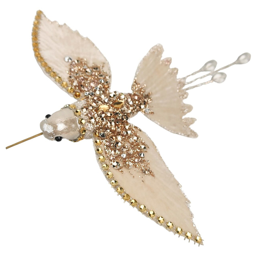 Cream and Gold Glitter Hummingbird 17cm