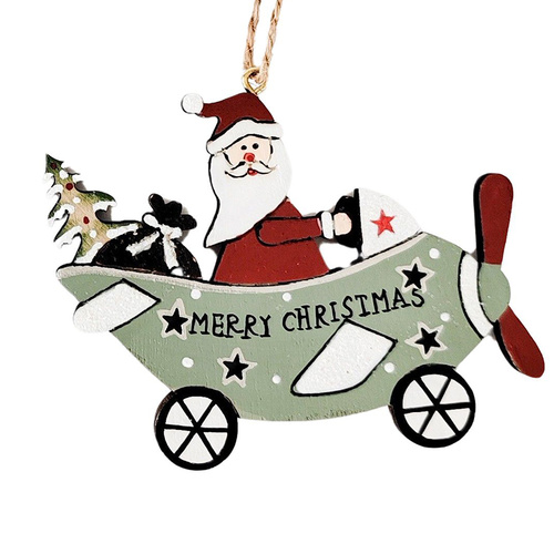 Santa Flying Plane Hanging MDF Christmas Decoration