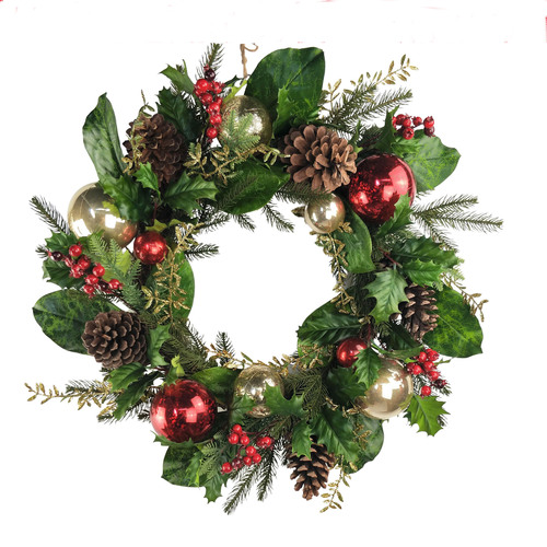 Traditional Red  and Gold Wreath 65cm