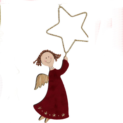 Angel with Star Decoration Red  19x8x1 cm