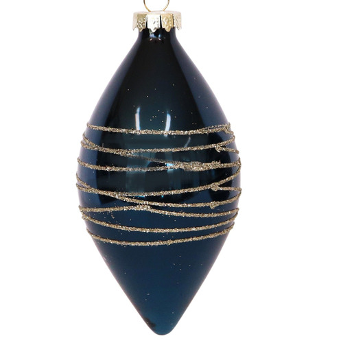 Glass Glitter Wrapped Finial  Bauble  Blue  8cm