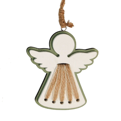 Wooden and Woven Sage  Angel 9cm