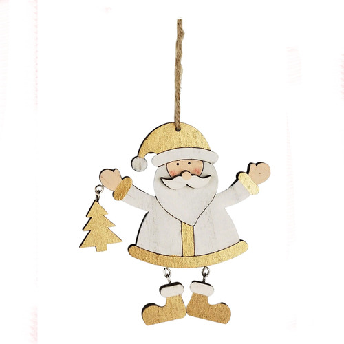 Santa White Gold Hanging Christmas  Decoration 13cm