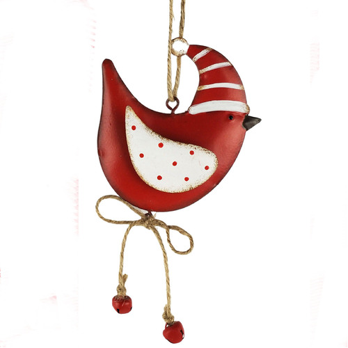 Metal  Christmas Bird Red 16cm