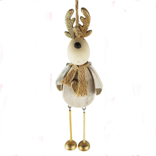 White Gold Reindeer with Dangly Legs 18cm