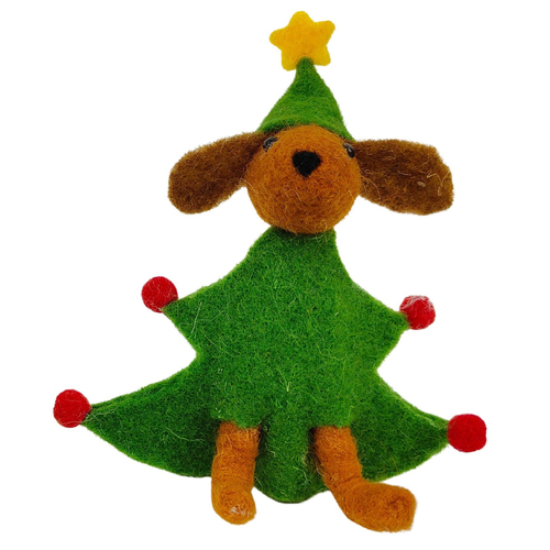 Felt Christmas Tree Dog   Brown 15cm