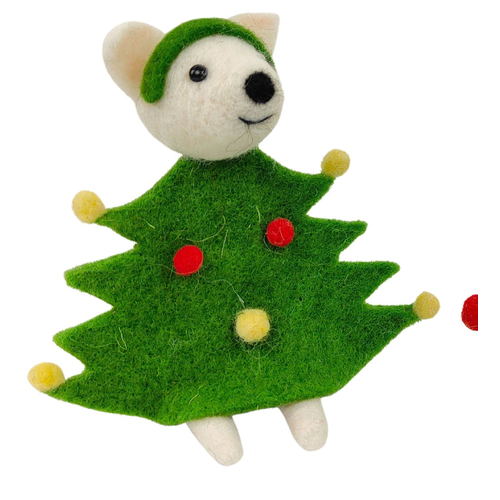 Felt Christmas Tree Dog White  15cm