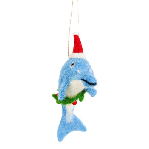 Christmas Dolphin Felt Hanging Decoration 11cm