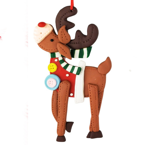 Reindeer  with Scarf Soft Clay Hanging Decoration 11 cm