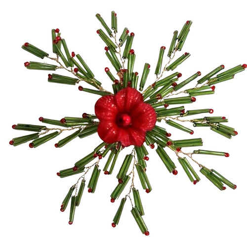 Beads and Red Flower Napkin Ring