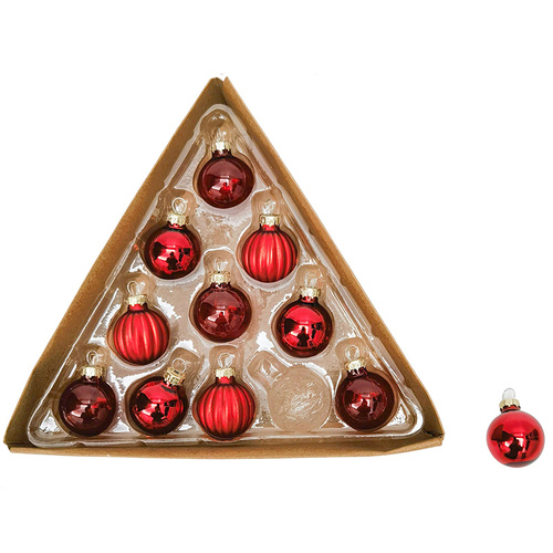 Mixed Red Glass Christmas Hanging Bauble Set 11pc