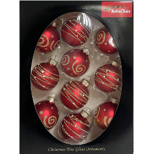 Christmas Baubles Set of 10 - Red and Gold