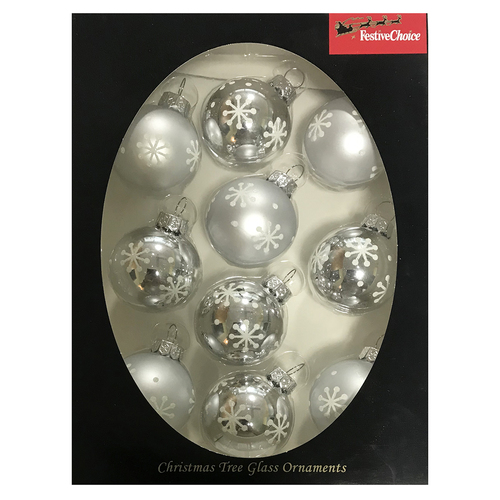 Christmas Baubles Set of 10 - Silver