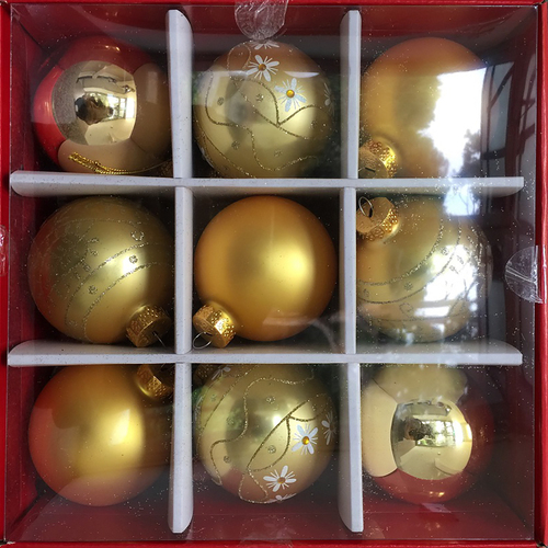 Christmas Bauble Set Gold 9pc 8cm