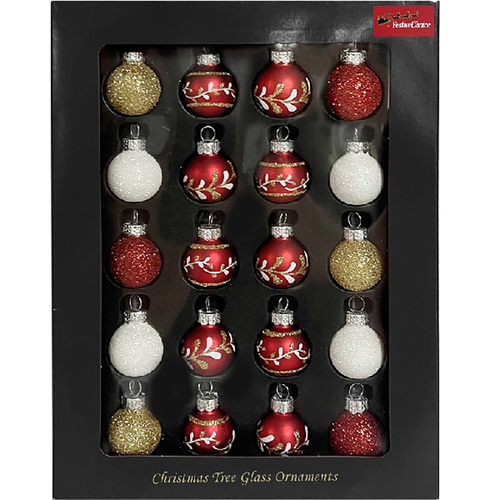 Red Gold White Glass Baubles 2.5cm 20pk