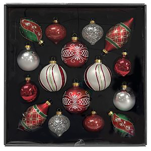 Christmas Bauble Set Red Green White 16pc