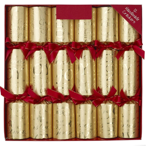 Gold Joyeux 12 X Christmas Crackers Bonbons