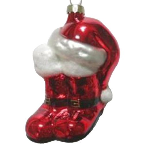 Santa Hat and Boots Glass Hanging Christmas Decoration 10cm