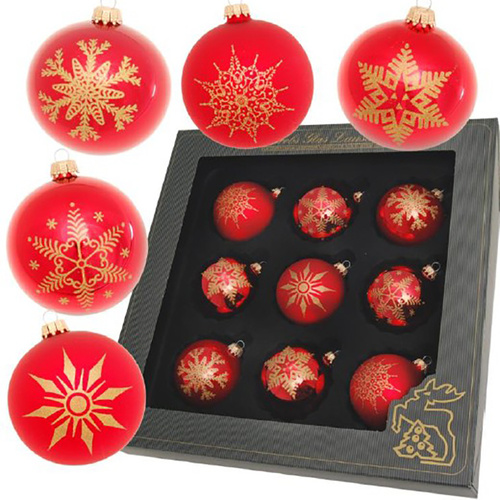 Red Snowflake 8 cm Glass Hanging Christmas Baubles 9pk